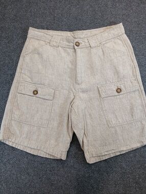Men's Beige Linen-Blend Tasso Elba Island Collection Cargo Shorts Sz 32